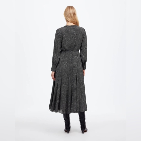 NWT Madewell Black Tie-Waist Midi Dress in White Dot, Size XS - Picture 2 of 16